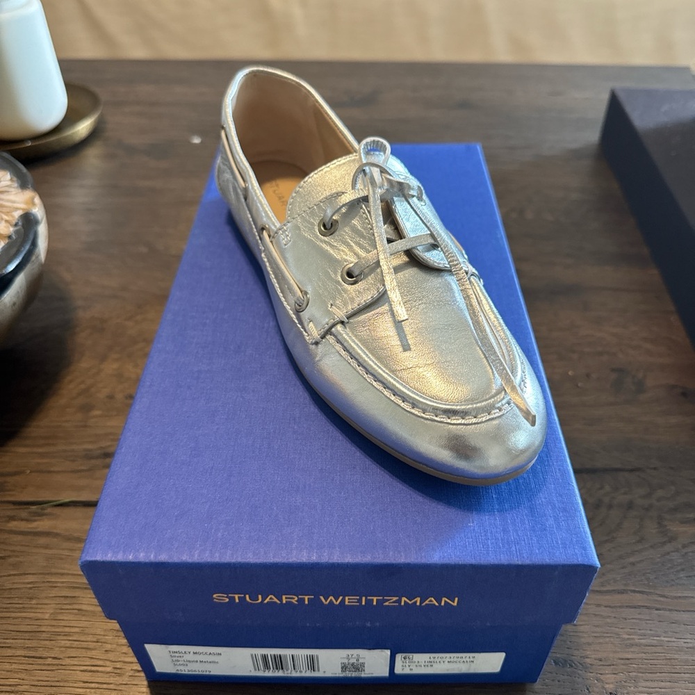 Stuart Weitzman Metallic Silver Boat Shoes - Picture 3 of 7